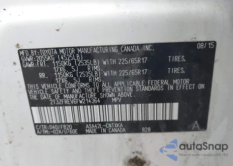 2015 Toyota Rav4 Le from USA, damaged, VIN 2T3ZFREV6FW214364